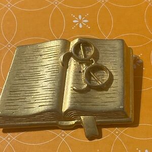 CAJC Gold-Tone Open Book Brooch with Glasses Accent